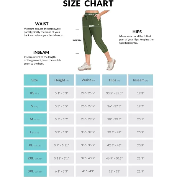 BALEAF Womens Lightweight Capri Jogger Hiking Shorts Running Capri Pants Quick Dry UPF 50 Zipper PocketsArmy Greencomfy Waist