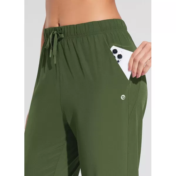 BALEAF Womens Lightweight Capri Jogger Hiking Shorts Running Capri Pants Quick Dry UPF 50 Zipper PocketsArmy Greencomfy Waist