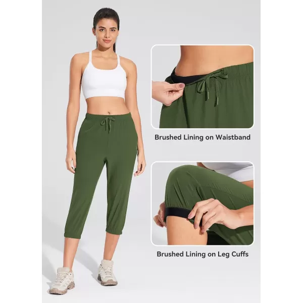 BALEAF Womens Lightweight Capri Jogger Hiking Shorts Running Capri Pants Quick Dry UPF 50 Zipper PocketsArmy Greencomfy Waist