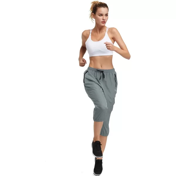 BALEAF Womens Lightweight Capri Jogger Hiking Shorts Running Capri Pants Quick Dry UPF 50 Zipper PocketsLight Grey