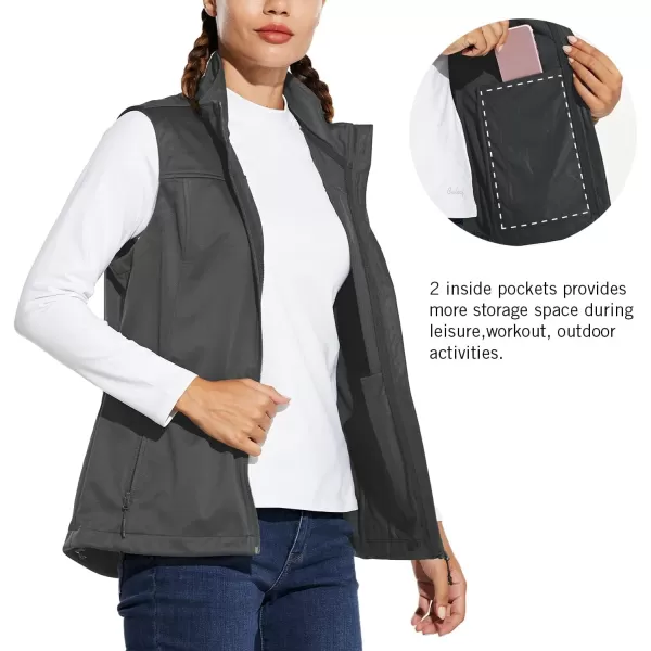 BALEAF Womens Lightweight Vest Softshell Sleeveless Jacket Windproof Stand Collar with Zipper Pockets Running Hiking GolfGray