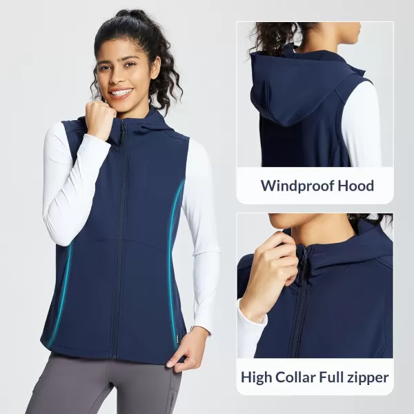 BALEAF Womens Lightweight Vest Softshell Sleeveless Jacket Windproof Stand Collar with Zipper Pockets Running Hiking GolfHoodnavy Blue