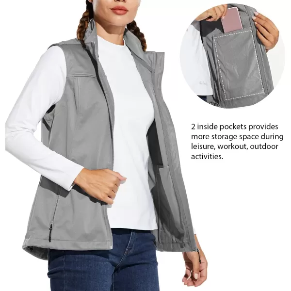 BALEAF Womens Lightweight Vest Softshell Sleeveless Jacket Windproof Stand Collar with Zipper Pockets Running Hiking GolfLight Grey