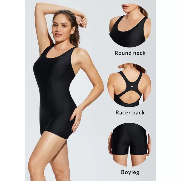 BALEAF Womens Lycra One Piece Boyleg Swimsuit Athletic Racerback Sport Swimwear Conservative Slimming Bathing SuitsBlack