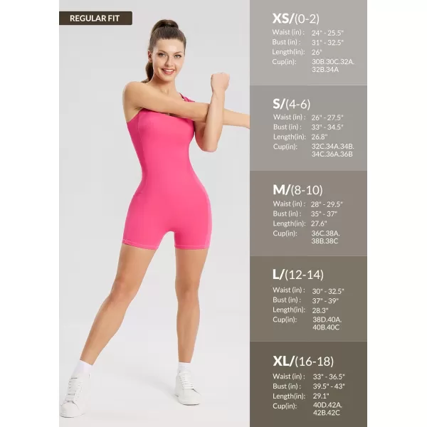 BALEAF Womens One Piece Square Neck Jumpsuits Built in Bra Sexy Yoga Workout Shorts Outfits Summer with PocketsHot Pink