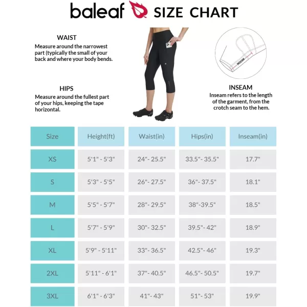 BALEAF Womens Padded Bike Shorts Cycling Pants Bicycle Capris Biking Spin Legging 34 UPF 50All Black