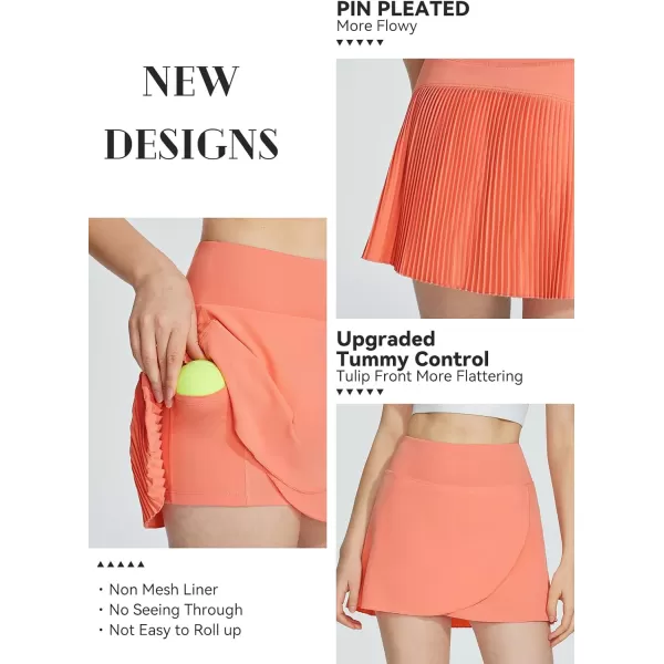 BALEAF Womens Pleated Tennis Skirts Skorts for Woman High Waisted Lightweight Athletic Golf Shorts PocketsScorched Red Coraltiered Front