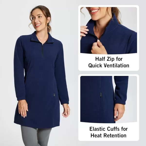 BALEAF Womens Polar Fleece Dress Long Vest Sweatshirt Tunic Dress Quarter Zip Pullover Winter Outfits PocketNavy Blue