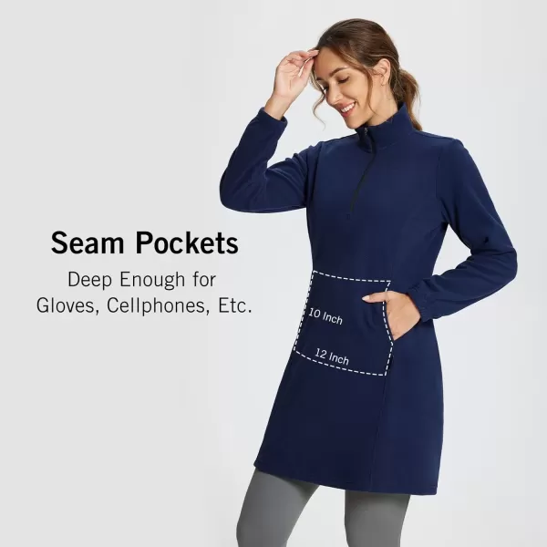 BALEAF Womens Polar Fleece Dress Long Vest Sweatshirt Tunic Dress Quarter Zip Pullover Winter Outfits PocketNavy Blue