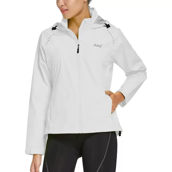 BALEAF Womens Rain Jackets Waterproof Windbreaker Running Cycling Gear Packable Reflective Lightweight Hooded1white