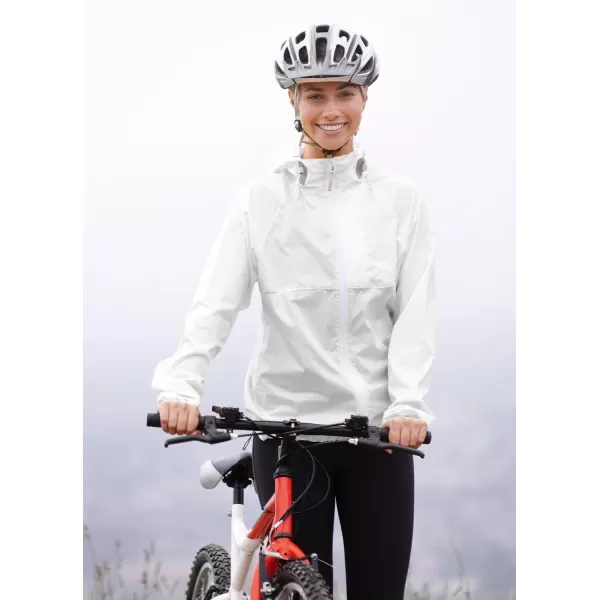 BALEAF Womens Rain Jackets Waterproof Windbreaker Running Cycling Gear Packable Reflective Lightweight Hooded1white