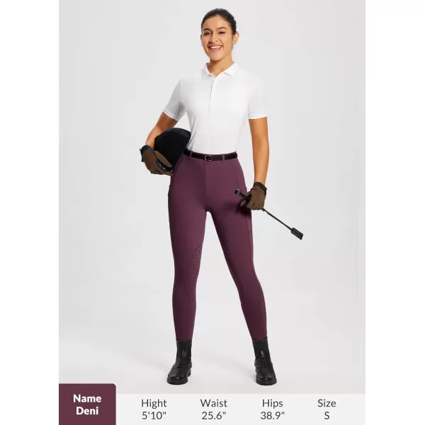 BALEAF Womens Riding Pants Equestrian Breeches KneePatch Horse Riding Tights Horseback Belt Loops Pockets UPF50Siliconewine Red