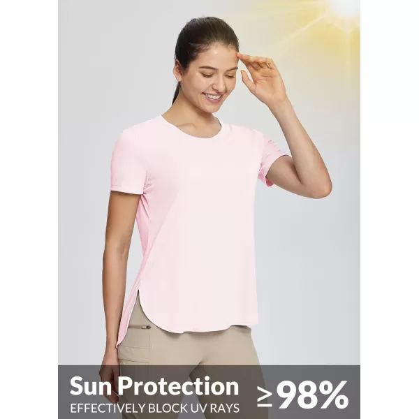 BALEAF Womens Short Sleeve T Shirts Crew Neck Workout Tops Running Shirts Sun Protection Quick Dry UVPink