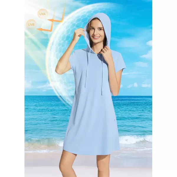 BALEAF Womens Short Sleeve UPF 50 Cover Up with Pockets Quick Dry Beach Coverups Sun Protection SwimwearAque Blue