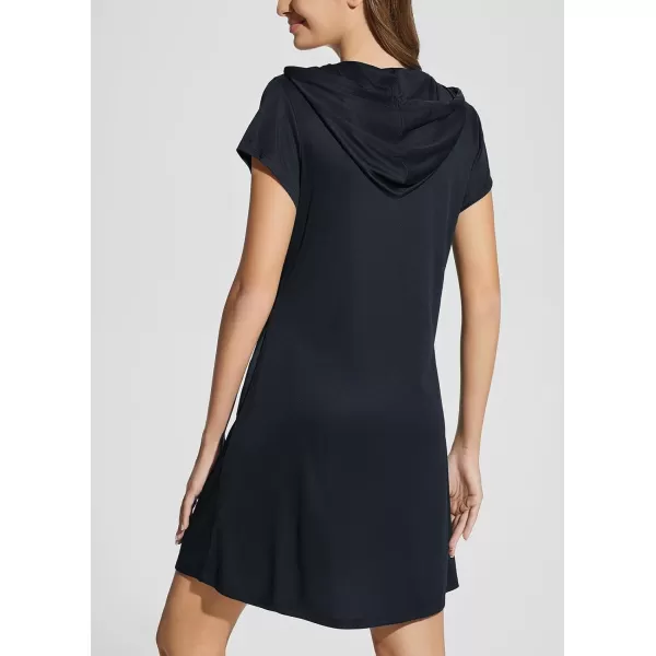 BALEAF Womens Short Sleeve UPF 50 Cover Up with Pockets Quick Dry Beach Coverups Sun Protection SwimwearBlack