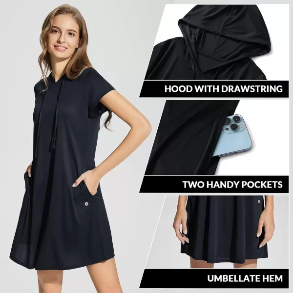 BALEAF Womens Short Sleeve UPF 50 Cover Up with Pockets Quick Dry Beach Coverups Sun Protection SwimwearBlack