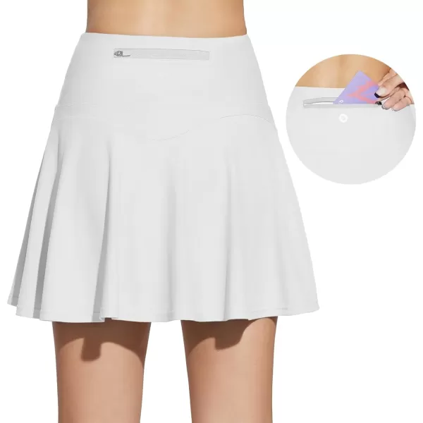 BALEAF Womens Swim Skirt Bottoms High Waisted Tummy Control Buildin Brief with Pockets Ruched Swimsuit Tankini BottomsWhite