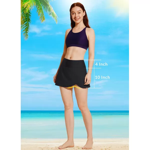 BALEAF Womens Swim Skirt Bottoms High Waisted Tummy Control Swimsuit Bathing Suit Skort with Liner PocketBlack