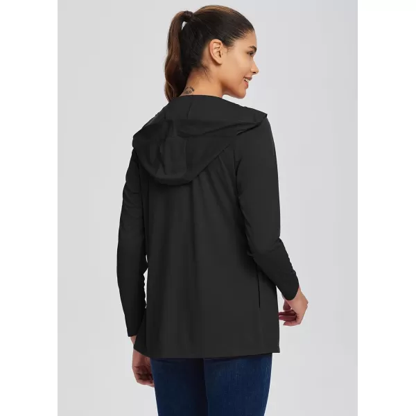 BALEAF Womens UPF 50 Cardigan Hooded UV Protection Shirts Shrugs Open Front Casual Loose Soft Cover Up Drape SummerBlack