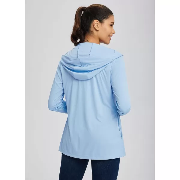 BALEAF Womens UPF 50 Cardigan Hooded UV Protection Shirts Shrugs Open Front Casual Loose Soft Cover Up Drape SummerLight Blue