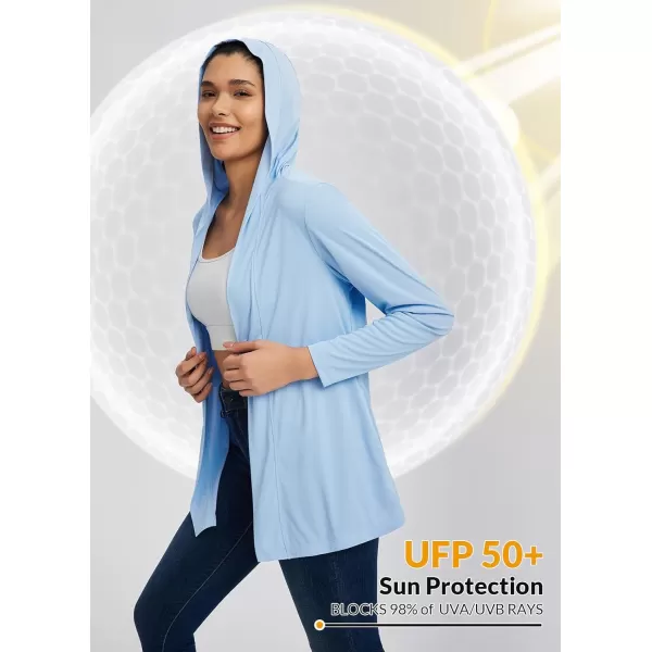 BALEAF Womens UPF 50 Cardigan Hooded UV Protection Shirts Shrugs Open Front Casual Loose Soft Cover Up Drape SummerLight Blue