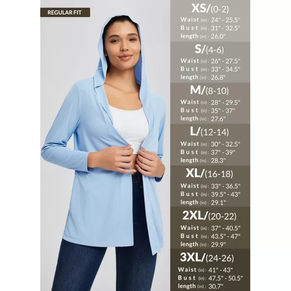 BALEAF Womens UPF 50 Cardigan Hooded UV Protection Shirts Shrugs Open Front Casual Loose Soft Cover Up Drape SummerLight Blue