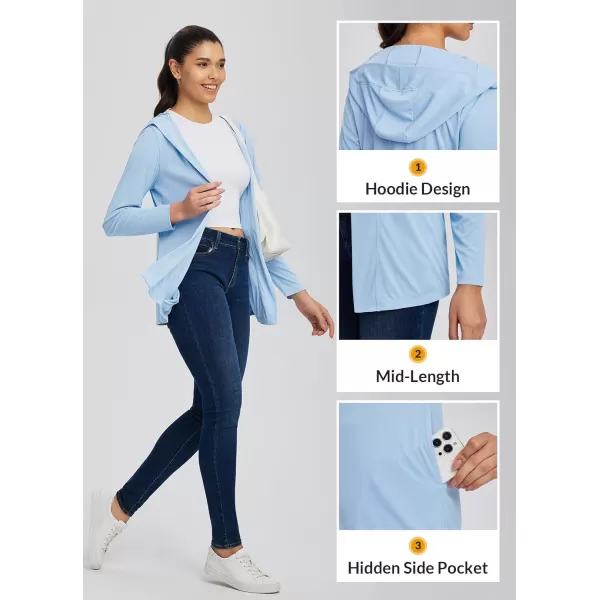 BALEAF Womens UPF 50 Cardigan Hooded UV Protection Shirts Shrugs Open Front Casual Loose Soft Cover Up Drape SummerLight Blue