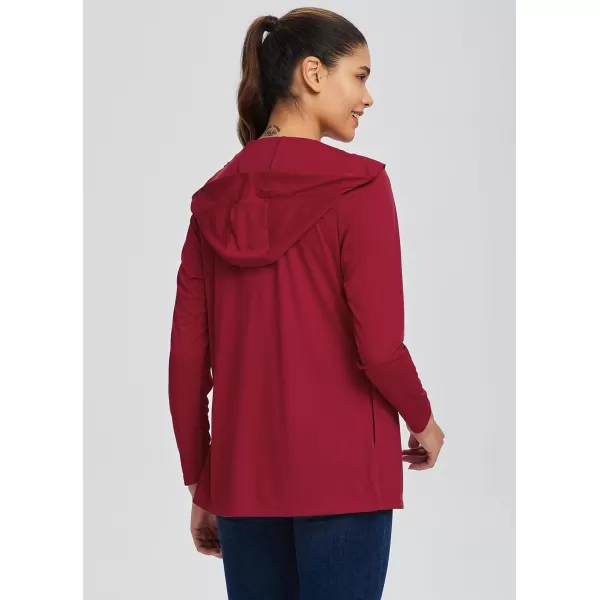 BALEAF Womens UPF 50 Cardigan Hooded UV Protection Shirts Shrugs Open Front Casual Loose Soft Cover Up Drape SummerRed