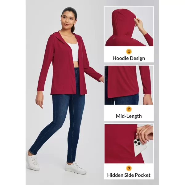 BALEAF Womens UPF 50 Cardigan Hooded UV Protection Shirts Shrugs Open Front Casual Loose Soft Cover Up Drape SummerRed