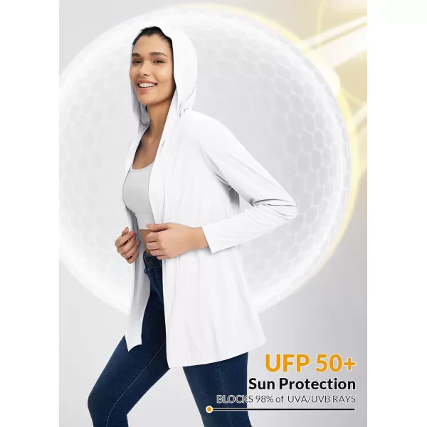 BALEAF Womens UPF 50 Cardigan Hooded UV Protection Shirts Shrugs Open Front Casual Loose Soft Cover Up Drape SummerWhite