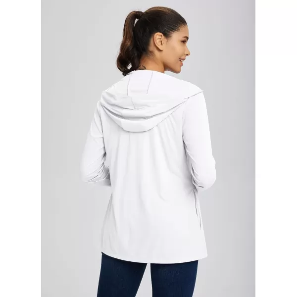 BALEAF Womens UPF 50 Cardigan Hooded UV Protection Shirts Shrugs Open Front Casual Loose Soft Cover Up Drape SummerWhite