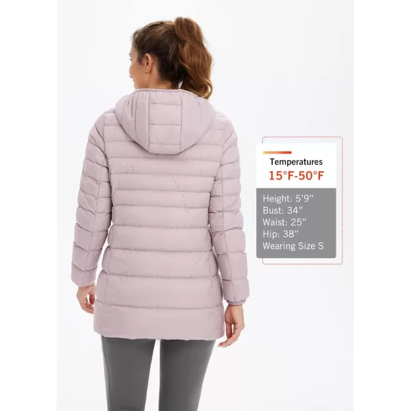 BALEAF Womens Ultralight Down Jacket Long Packable Hooded Puffer Coat Warm for WinterLight Purple