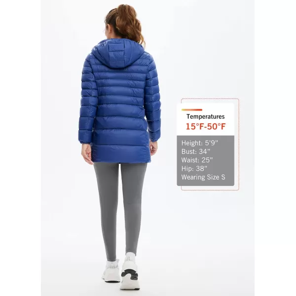 BALEAF Womens Ultralight Down Jacket Long Packable Hooded Puffer Coat Warm for WinterNavy Blue