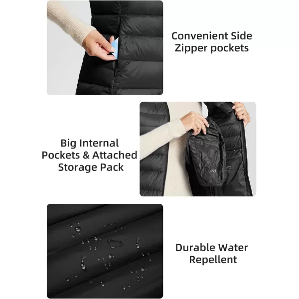 BALEAF Womens Ultralightweight Long Down Vest Packable Water Resistant Sleeveless JacketBlack