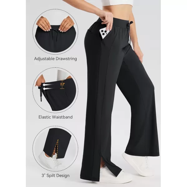 BALEAF Womens Wide Leg Sweatpants Loose Drawstring Lounge Yoga Pants with Pocket High Waist Dress Pants UPF50 Causal SummerBlack