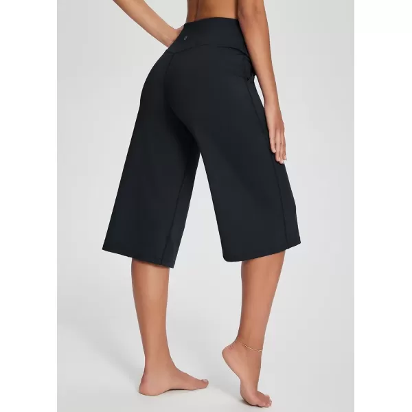 BALEAF Womens Wide Leg Yoga Pants Capris Crossover High Waist Crop Dress Pants with Pockets Loose Lounge Casual SummerBlack