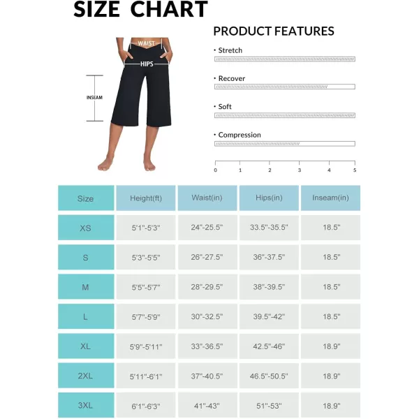 BALEAF Womens Wide Leg Yoga Pants Capris Crossover High Waist Crop Dress Pants with Pockets Loose Lounge Casual SummerBlack