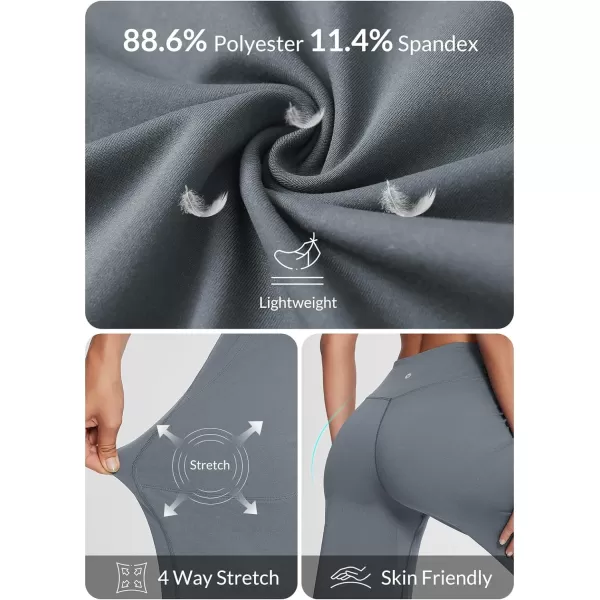 BALEAF Womens Wide Leg Yoga Pants Capris Crossover High Waist Crop Dress Pants with Pockets Loose Lounge Casual SummerDark Grey