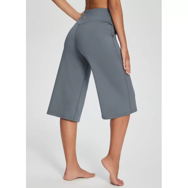 BALEAF Womens Wide Leg Yoga Pants Capris Crossover High Waist Crop Dress Pants with Pockets Loose Lounge Casual SummerDark Grey