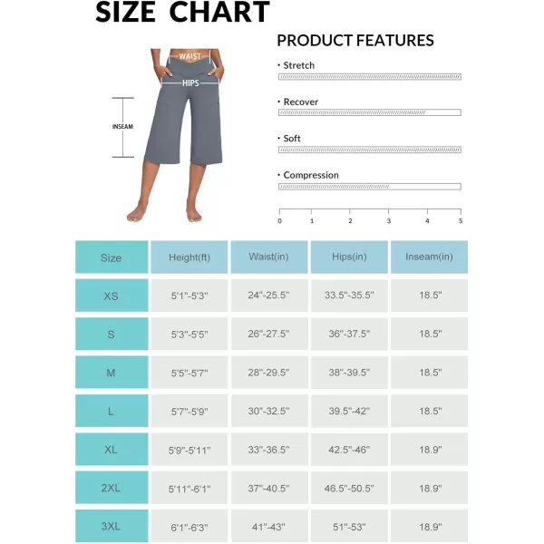BALEAF Womens Wide Leg Yoga Pants Capris Crossover High Waist Crop Dress Pants with Pockets Loose Lounge Casual SummerDark Grey