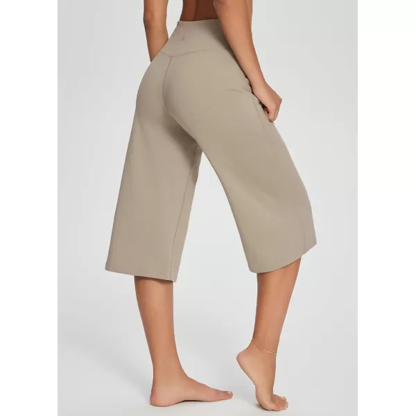 BALEAF Womens Wide Leg Yoga Pants Capris Crossover High Waist Crop Dress Pants with Pockets Loose Lounge Casual SummerKhaki