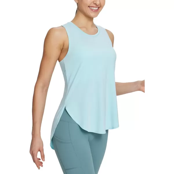 BALEAF Womens Workout Tank Top Racerback Sleeveless Tops Lightweight Loose Fit Long Shirts for Yoga Athletic GymPastel Blue