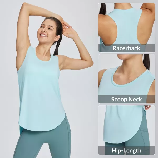 BALEAF Womens Workout Tank Top Racerback Sleeveless Tops Lightweight Loose Fit Long Shirts for Yoga Athletic GymPastel Blue