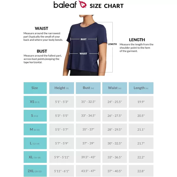 BALEAF Womens Workout Tops Short Sleeve Cropped Shirts Gym Athletic Running Gear Exercise Quick Dry Loose Fit UPF50Navy