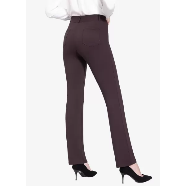 BALEAF Womens Yoga Dress Pants 2931 Stretchy Work Slacks Business Casual Straight LegBootcut Pull On Pants with PocketsChocolate Brown