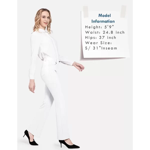 BALEAF Womens Yoga Dress Pants 2931 Stretchy Work Slacks Business Casual Straight LegBootcut Pull On Pants with PocketsWhite