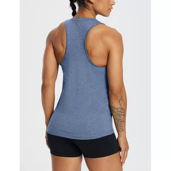 BALEAF Workout Tank Tops for Women Sleeveless Running Loose Fit Yoga Tops Active Shirts Pickleball Sports Gym ExerciseRacerbackheather Blue