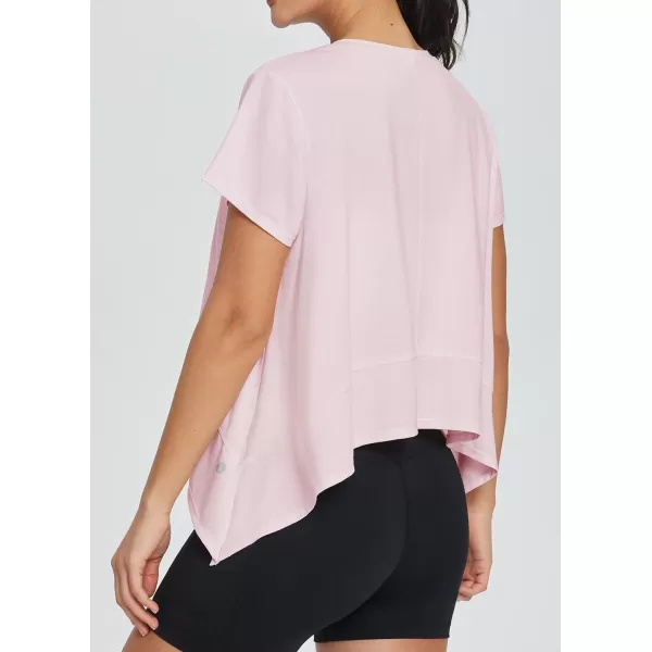 BALEAF Workout Tops for Women Short Sleeve Flowy Running Athletic Shirts Quick Dry Soft Loose Fit Crewneck Gym Yoga TeesPink