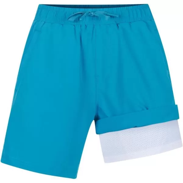 BALEAF Boys Swim Trunks with Compression Liner UPF 50 Quick Dry Swimsuit Boxer Brief Youth Swim ShortsAqua Blue