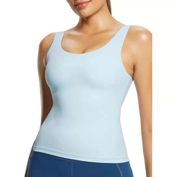 BALEAF Freeleaf Womens Longline Sports Bra Molded Cup Workout Tank Yoga Tops Built in Bra Athletic CamisolePastel Blue